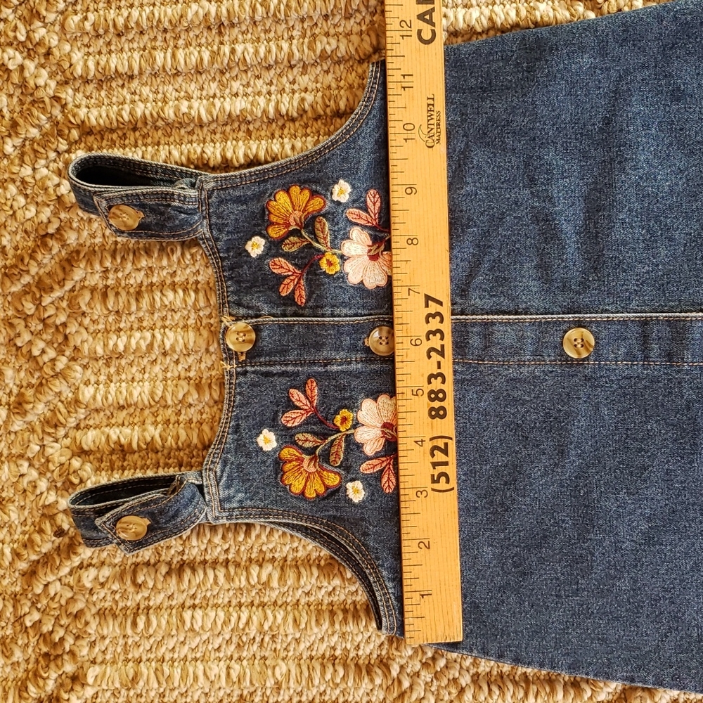 Daisy Fuentes 24M Denim Dress Floral Embroidery 100% Cotton Adjustable Straps - Picture 9 of 11